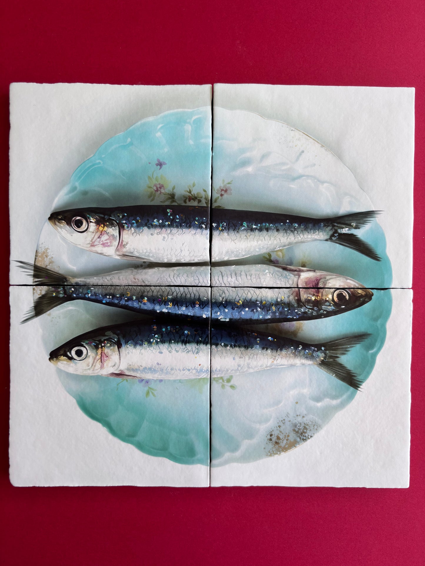 Tegel Vierluik Sardines op een bord