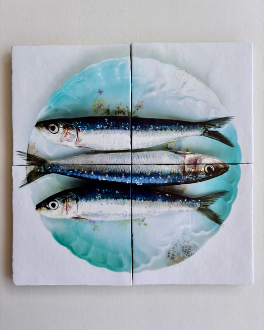Tegel Vierluik Sardines op een bord